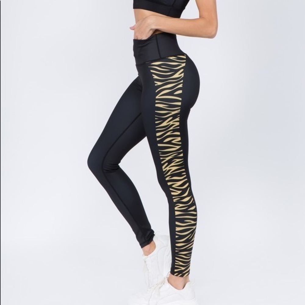 Mustard Zebra Print Yoga Leggings
